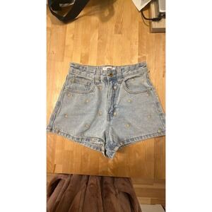 Cotton On, Daisy Embroidered Mom Shorts, Blue, Size 2, Excellent